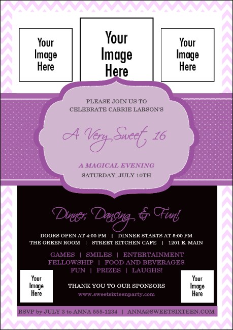 Sweet Sixteen Purple Chevron Club Flyer Product Front