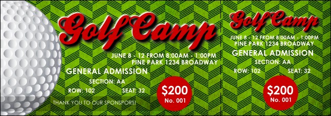 Golf Camp Reserved Event Ticket Product Front