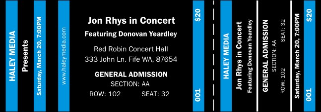 Blue and Black Reserved Event Ticket Product Front