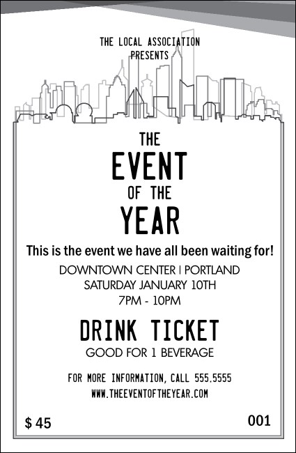 All Purpose Skyline Black and White Drink Ticket Product Front