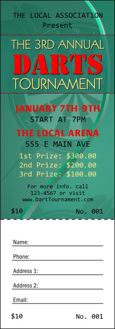 Dart Tournament Raffle Ticket Product Front