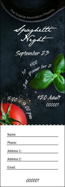 Spaghetti Ingredients Raffle Ticket Product Front
