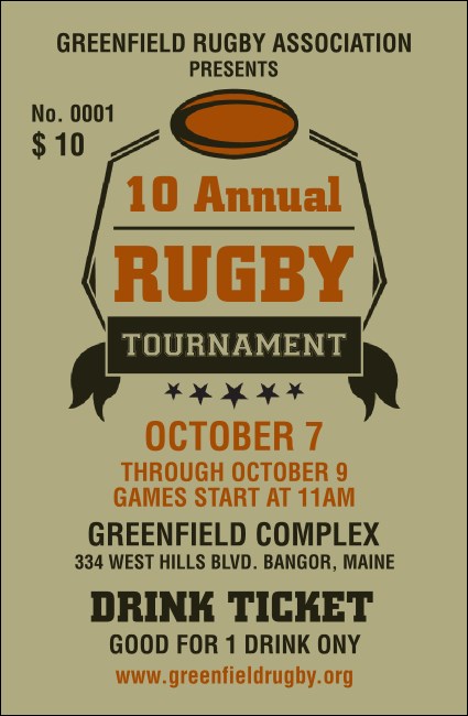 Rugby Tournament Drink Ticket Product Front