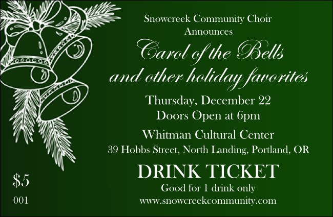Christmas Bells Drink Ticket Product Front