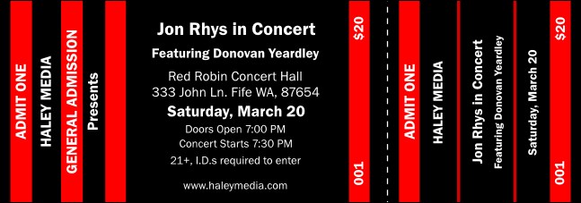 Red and Black General Admission Ticket Product Front