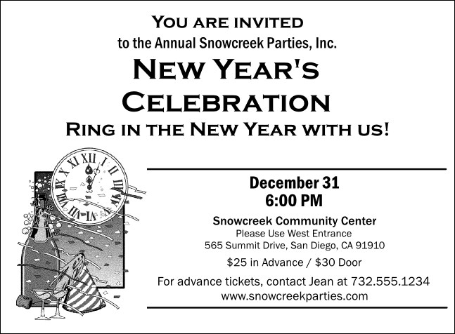 Black and White New Year's Invitation 001 Product Front