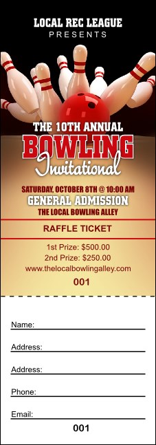Bowling League Raffle Ticket Product Front
