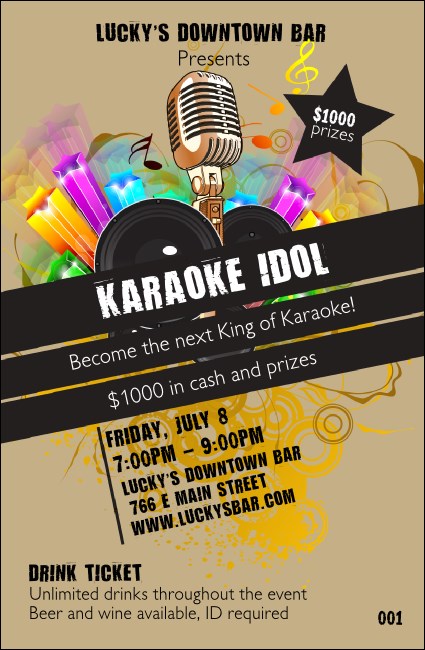Karaoke Drink Ticket Product Front