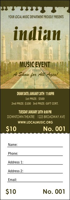 Indian Music Raffle Ticket Product Front