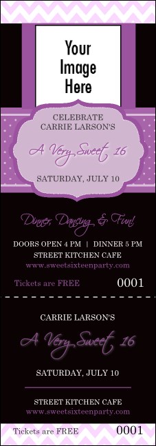 Sweet Sixteen Purple Chevron Event Ticket Product Front